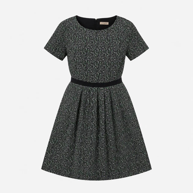 Black Green White Textured Jacquard Short Sleeve F