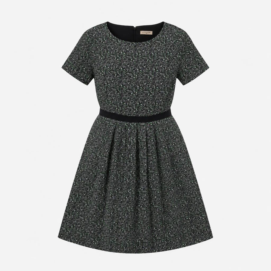 Black Green White Textured Jacquard Short Sleeve F