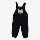 Dungarees Cord Navy Winking Kitten Applique