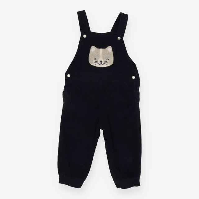 Dungarees Cord Navy Winking Kitten Applique