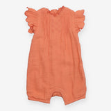 Romper Frill Shoulder Peach with Flower Appliques