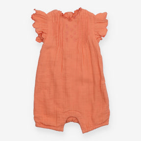 Romper Frill Shoulder Peach with Flower Appliques