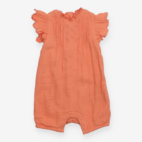 Romper Frill Shoulder Peach with Flower Appliques