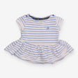 White Dress with Blue Stripes and Boat