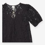 Midi Dress Black Floral Lace Short Sleeve