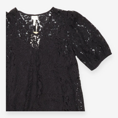 Midi Dress Black Floral Lace Short Sleeve