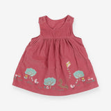 Cord pink dress with woodland applique