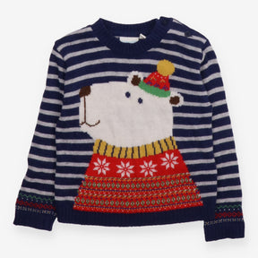 Sweater Navy Striped Knit Polar Bear in Hat