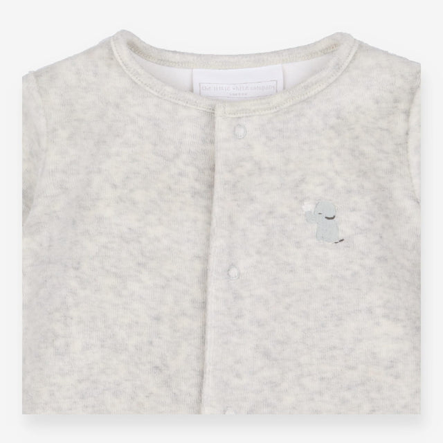 Velour Sleepsuit Grey Embroidery Elephant