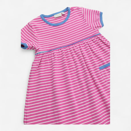 Dress Short Sleeve Pink with White Stripe Blue Tri