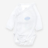 Blue and white stripe wrap bodysuit