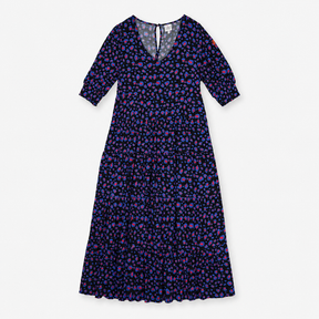 Maxi Dress Leopard Print Tiered Blue Pink