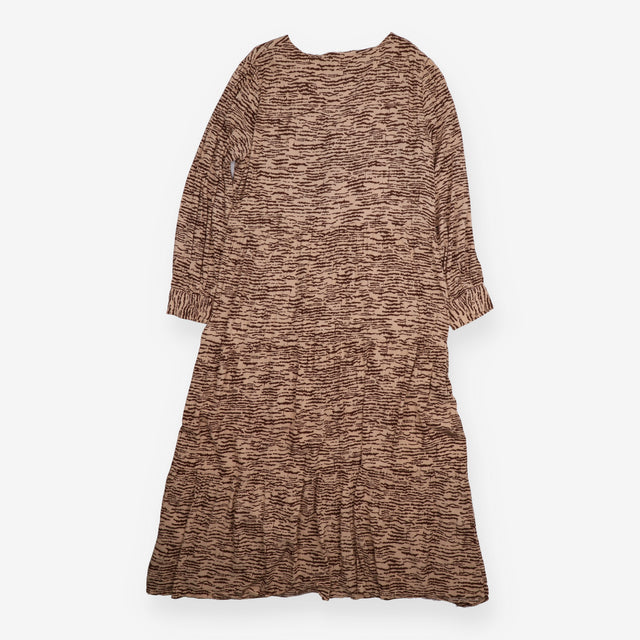 Midi Dress Beige Brown Animal Print Long Sleeve
