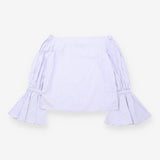 Blouse Blue White Stripe Off Shoulder Bell Sleeve