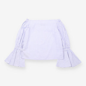 Blouse Blue White Stripe Off Shoulder Bell Sleeve