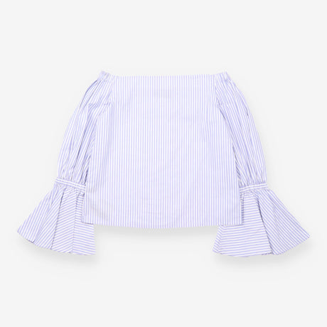 Blouse Blue White Stripe Off Shoulder Bell Sleeve
