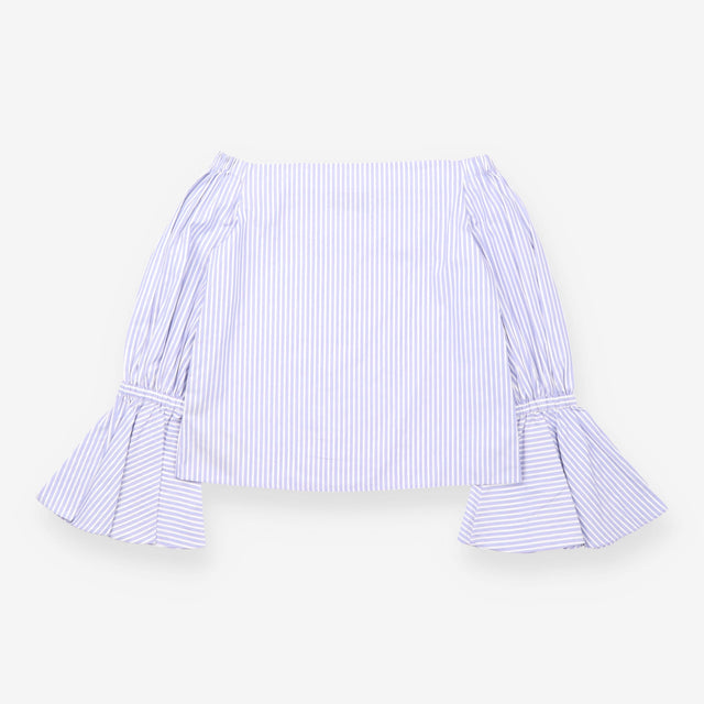 Blouse Blue White Stripe Off Shoulder Bell Sleeve