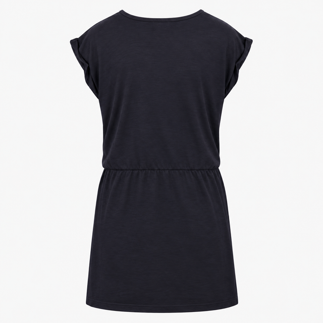 Midi Dress Slouchy Scoop Neck Short Sleeve Navy