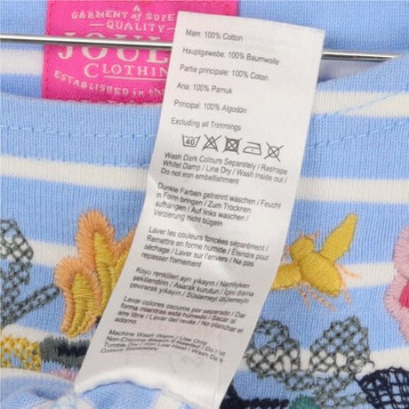 Blue Stripe Cotton Midi Dress Floral Bee Embroider
