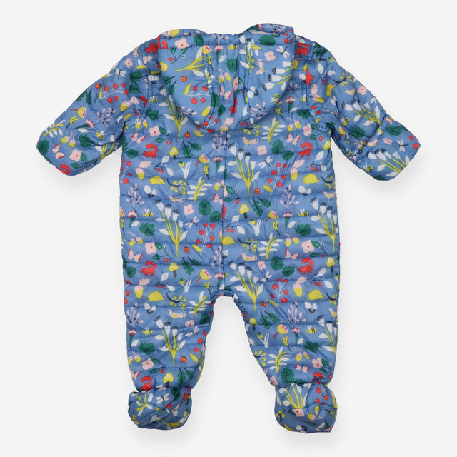 Quilted Pramsuit Blue with Woodland Print 