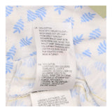 Top White Blue Leaf Print V-Neck Long Sleeve Cotto