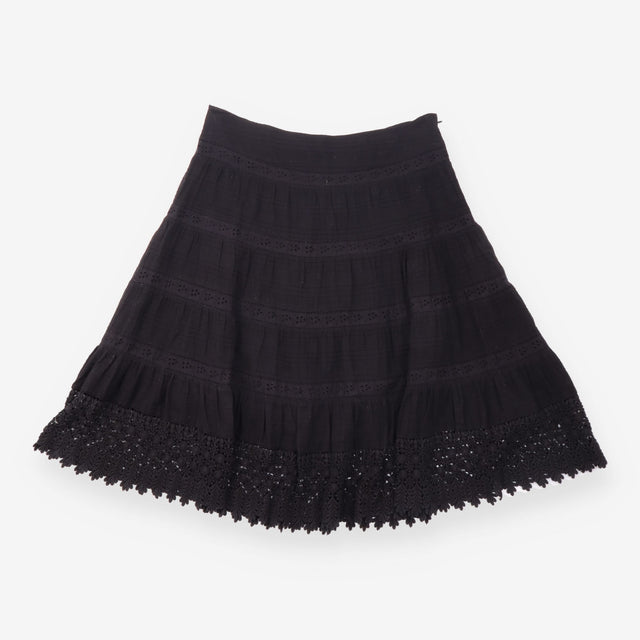 Black Cotton Broderie Crochet Lace Hem