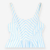 Dress Light Blue White Stripe Cotton Linen Midi Sl