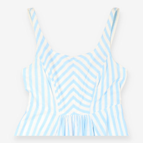 Dress Light Blue White Stripe Cotton Linen Midi Sl