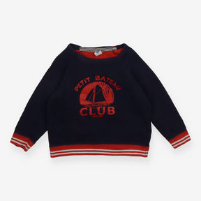 Navy Sweater with Red Stripe Details