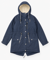 Coat Blue Grey Hooded Parka Drawstring Waist Utili