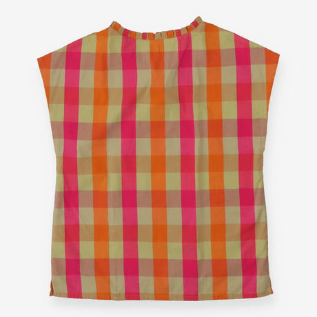 Orange Check Sleeveless Blouse Organic Cotton