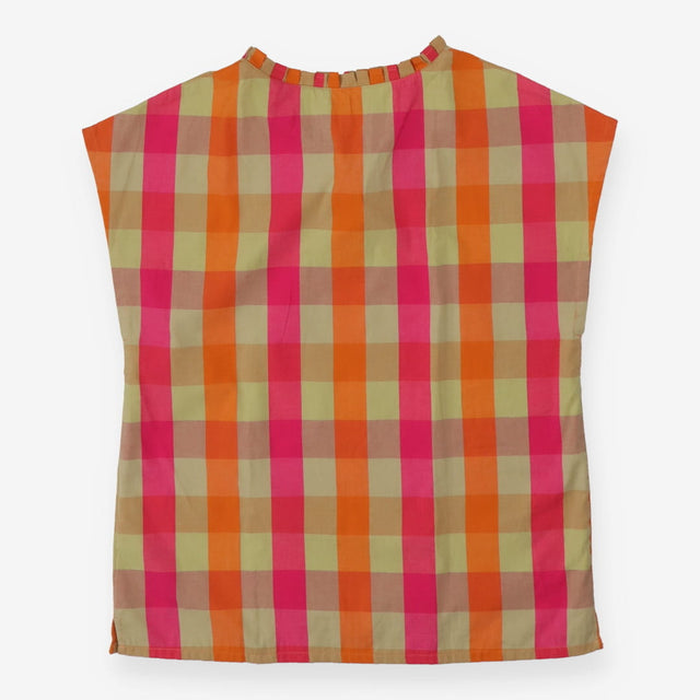 Orange Check Sleeveless Blouse Organic Cotton