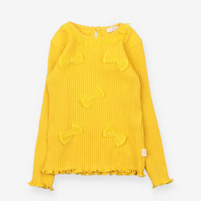 Iana long sleeve yellow ribbed t-shirt with bows