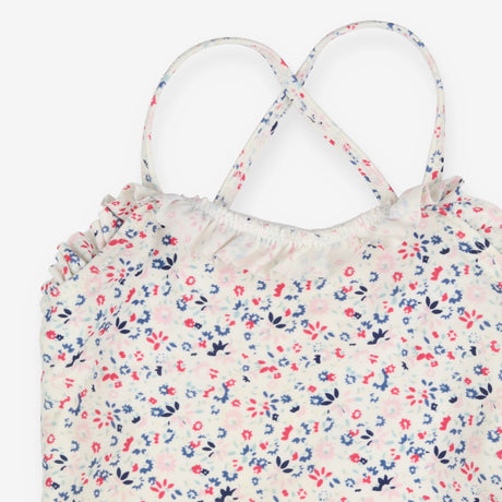 Swimsuit white with blue, pink and red florals