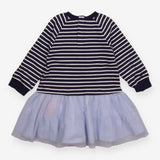 Jersey Dress Navy Striped Sequin Dinosaur and Tull
