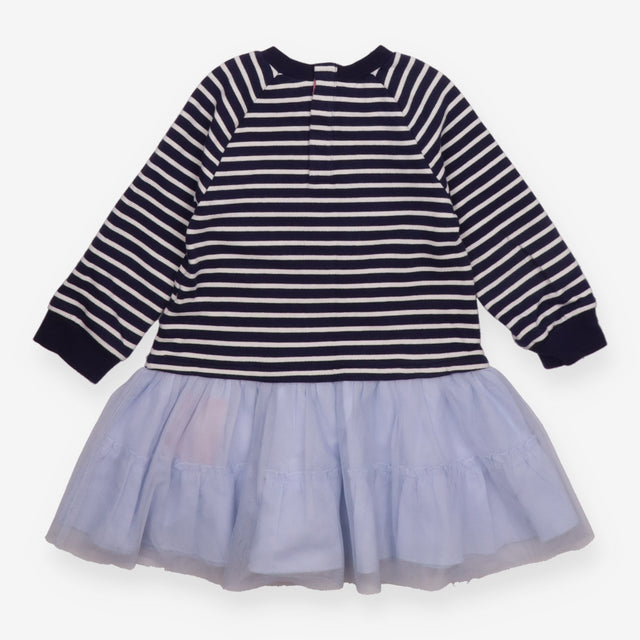 Jersey Dress Navy Striped Sequin Dinosaur and Tull