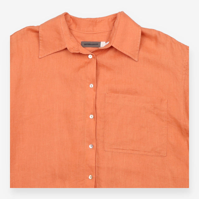 Blouse Coral Orange Linen Look Long Sleeve Patch P
