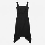 Black Sleeveless Tiered Pleated Bodice Square Neck