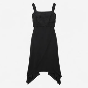 Black Sleeveless Tiered Pleated Bodice Square Neck