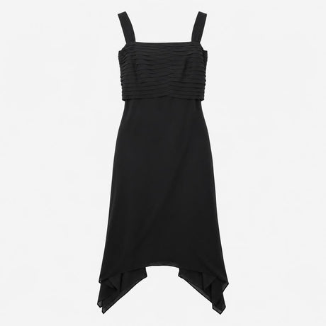 Black Sleeveless Tiered Pleated Bodice Square Neck