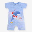 Romper Blue Stripe Whale in Rubber Ring Applique