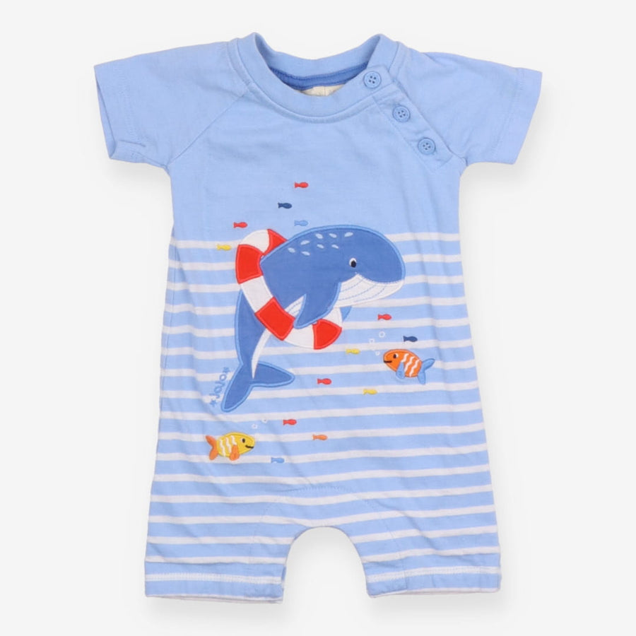 Romper Blue Stripe Whale in Rubber Ring Applique