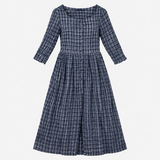 Dress Midi Checked Button Front Navy