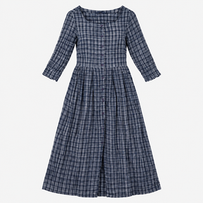 Dress Midi Checked Button Front Navy