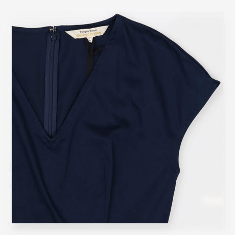 Navy V Neck Sleeveless Structured Cotton Dress