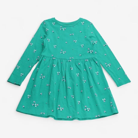 Dress Long Sleeve Jersey Green with Purple Flowers