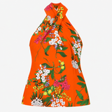 Karen Millen Orange Floral Print Sleeveless Draped
