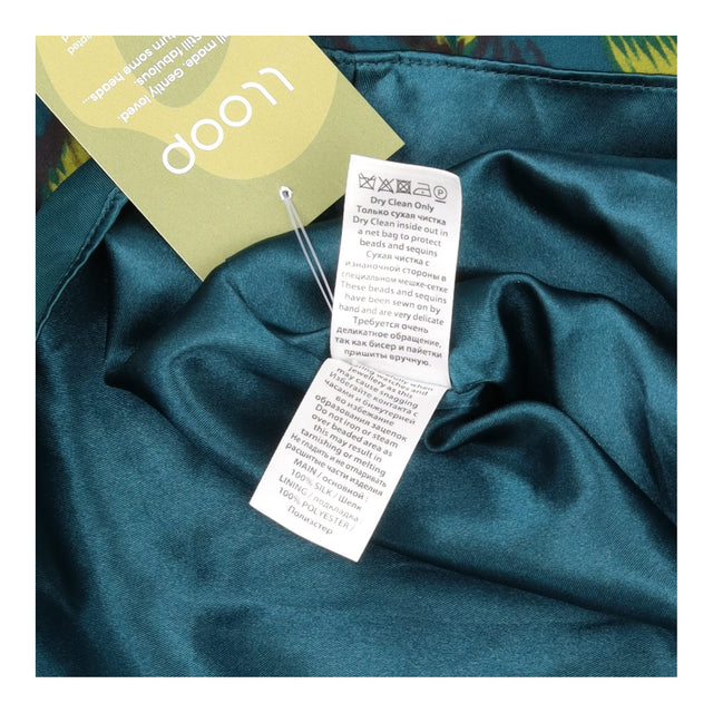 Kingfisher Teal Silk Peacock Feather Print Sequin 