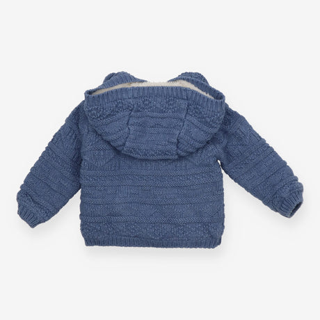 Cardigan Blue Knit Hooded fleece lining