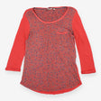 Coral red floral print long sleeve top with pocket